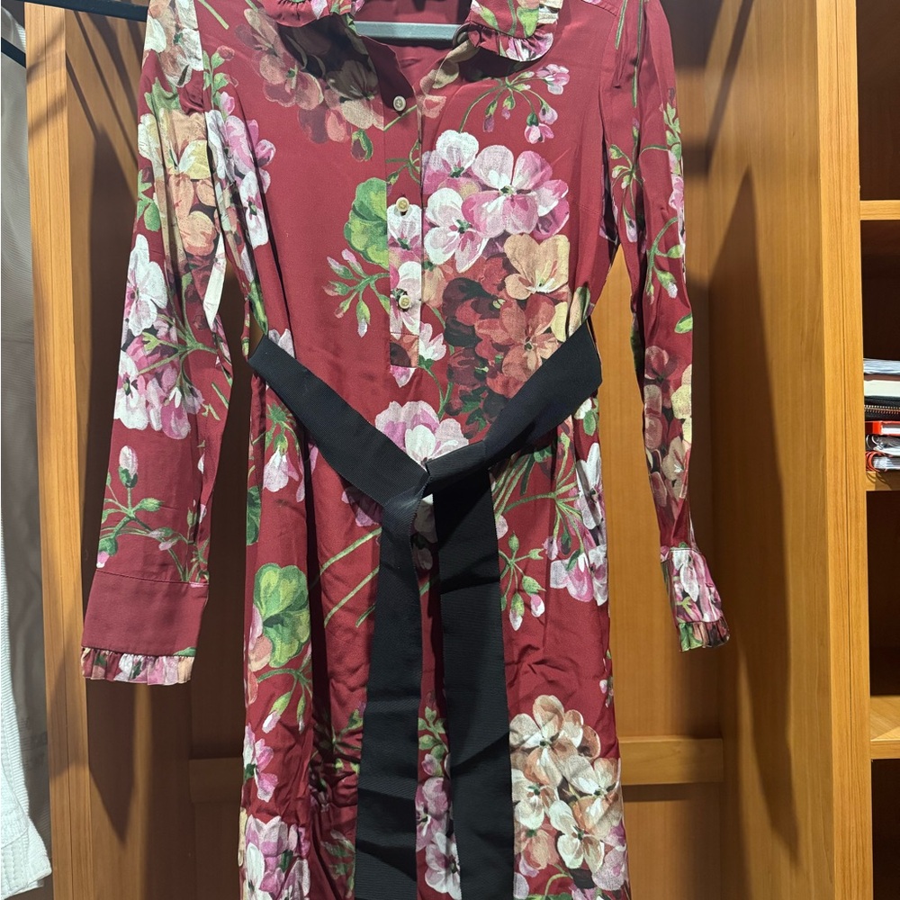 Gucci Bloom Long Sleeve Silk Dress